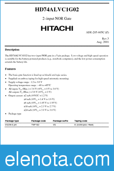 Hitachi HD74ALVC1G02 datasheet