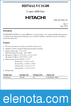 Hitachi HD74ALVC1G08 datasheet