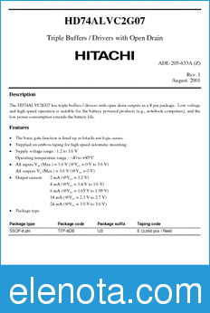 Hitachi HD74ALVC2G07 datasheet