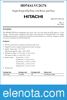 Hitachi HD74ALVC2G74 datasheet