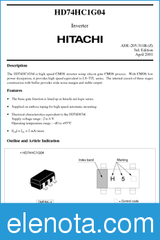 Hitachi HD74HC1G04 datasheet