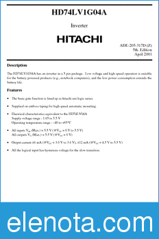 Hitachi HD74LV1G04A datasheet