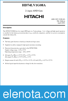 Hitachi HD74LV1G08A datasheet