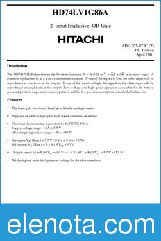 Hitachi HD74LV1G86A datasheet