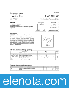 International Rectifier HFA40HF60 datasheet