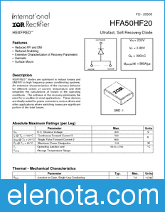 International Rectifier HFA50HF20 datasheet