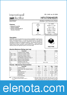 International Rectifier HFA70NH60R datasheet