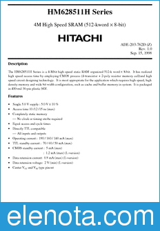 Hitachi HM628511HJP datasheet