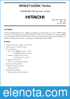 Hitachi HM62V16256CLTT datasheet
