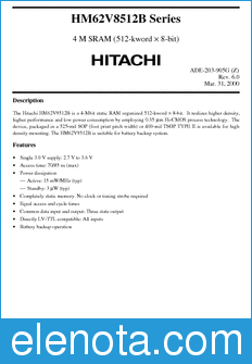 Hitachi HM62V8512BLTT datasheet