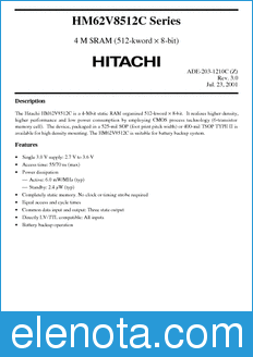 Hitachi HM62V8512CLFP datasheet