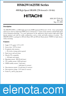 Hitachi HM62W16255HJP datasheet