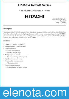 Hitachi HM62W16256BLTT datasheet