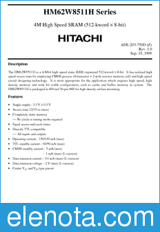 Hitachi HM62W8511HJP datasheet