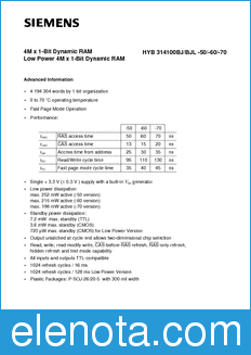 Infineon HYB314100BJ-50 datasheet