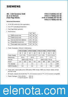 Infineon HYB5116400BJ-50/-60 datasheet