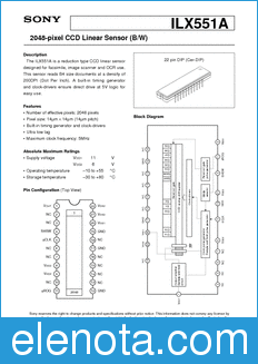 Sony Semiconductor ILX551A datasheet