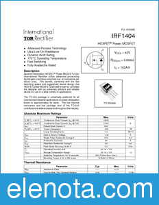 International Rectifier IRF1404 datasheet
