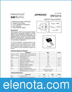 International Rectifier IRF3315 datasheet