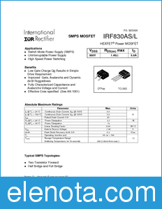 International Rectifier IRF830AL datasheet