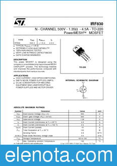 STMicroelectronics IRF830 datasheet