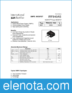 International Rectifier IRF840AS datasheet