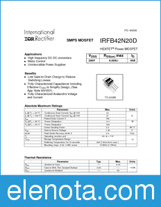 International Rectifier IRFB42N20D datasheet