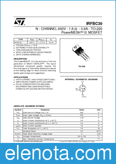 STMicroelectronics IRFBC30 datasheet