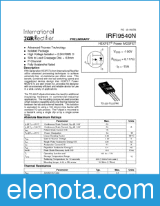 International Rectifier IRFI9540N datasheet