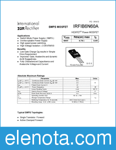 International Rectifier IRFIB6N60A datasheet