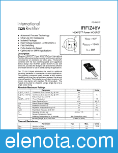 International Rectifier IRFIZ48V datasheet