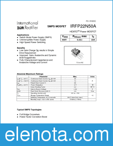 International Rectifier IRFP22N50A datasheet