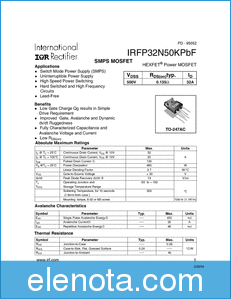 International Rectifier IRFP32N50KPBF datasheet