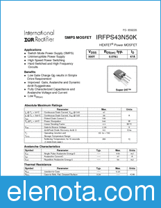 International Rectifier IRFPS43N50K datasheet