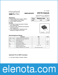 International Rectifier IRFR1N60A datasheet
