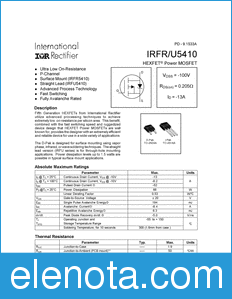 International Rectifier IRFR5410 datasheet