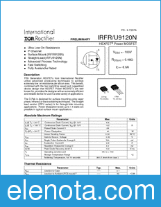 International Rectifier IRFR9120N datasheet