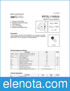 International Rectifier IRFSL11N50 datasheet