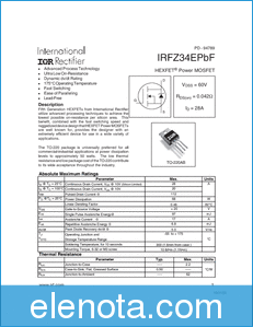 International Rectifier IRFZ34EPBF datasheet