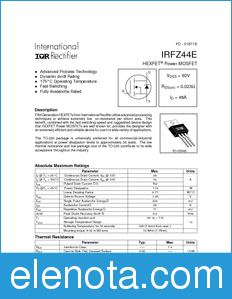International Rectifier IRFZ44E datasheet