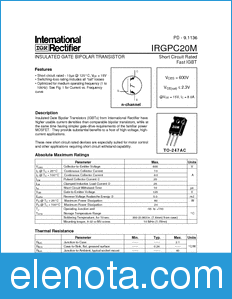 International Rectifier IRGPC20M datasheet