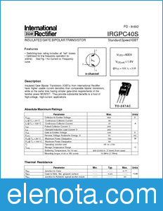 International Rectifier IRGPC40S datasheet