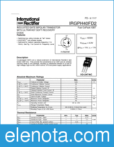 International Rectifier IRGPH40FD2 datasheet