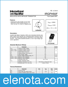 International Rectifier IRGPH50F datasheet