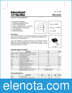 International Rectifier IRL630 datasheet
