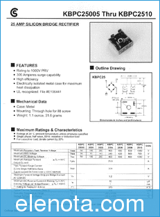 Collmer Semiconductor KBPC2510 datasheet