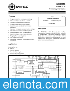 Zarlink Semiconductor MH88600 datasheet