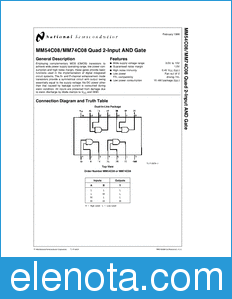 National Semiconductor MM54C08 datasheet