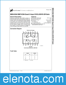 National Semiconductor MM54C86 datasheet