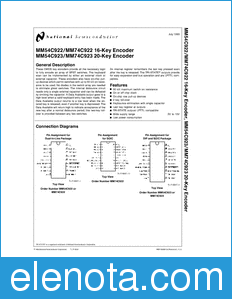 National Semiconductor MM54C922 datasheet